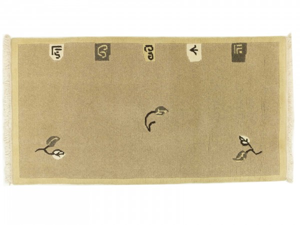 Nepal 140x75 Handgeknüpft Teppich 80x140 Beige Abstrakt Kurzflor Orient Rug