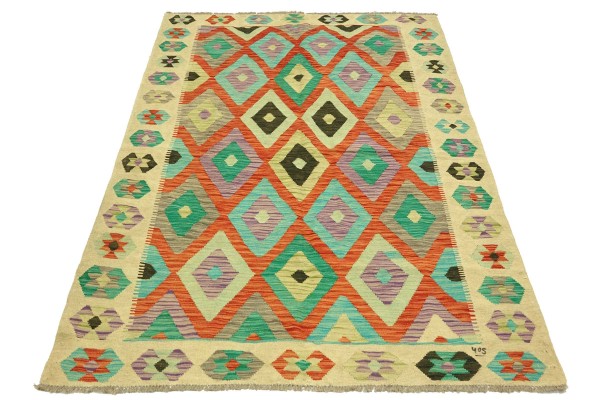 Afghan Maimana Kelim Bunt 206x154 Handgewebt Teppich 150x210 Bunt Geometrisch Orient