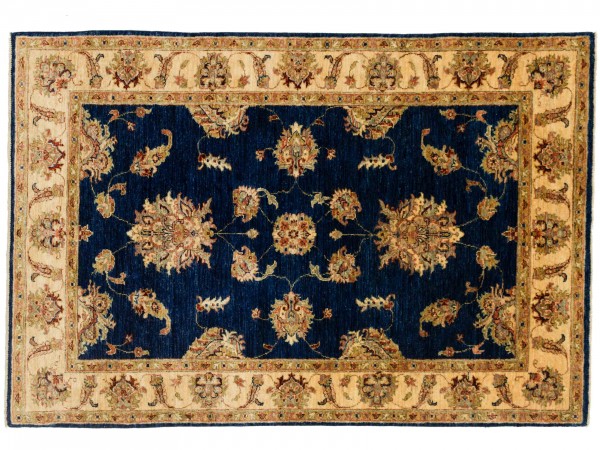 Afghan Chobi Ziegler 180x124 Handgeknüpft Teppich 120x180 Blau Blumenmuster Kurzflor