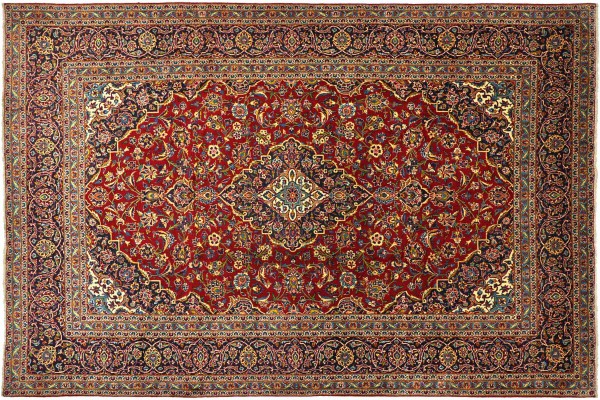 Perser Keshan 356x262 Handgeknüpft Orientteppich 260x360 Rot Medaillon Wolle Kurzflor