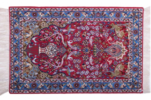 Perser Isfahan 108x70 Handgeknüpft Teppich 70x110 Blau Blumenmuster Kurzflor Orient Rug