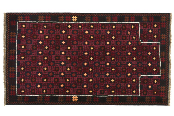 Afghan Belutsch 130x80 Handgeknüpft Teppich 80x130 Rot Geometrisch Muster Kurzflor