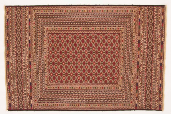 Afghan Mushwani Kelim 185x125 Handgewebt Teppich 130x190 Rot Geometrisch Muster