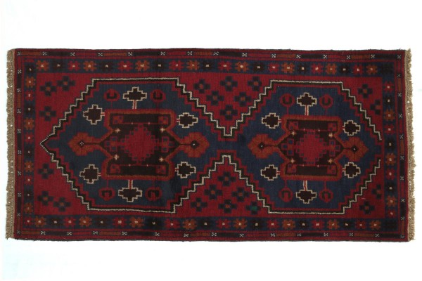 Afghan Belutsch 130x80 Handgeknüpft Teppich 80x130 Rot Geometrisch Muster Kurzflor