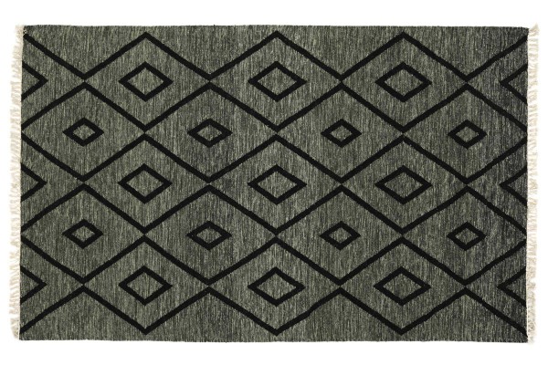 Kelim 240x170 Handgewebt Teppich 170x240 Anthrazit Geometrisch Muster Handarbeit Orient