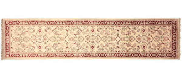 Afghan Chobi Ziegler 305x76 Handgeknüpft Teppich 80x310 Läufer Beige Orientalisch