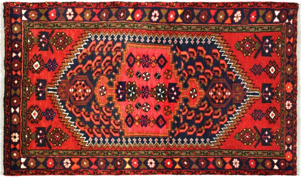Perser Hamadan Blumen 131x91 Handgeknüpft Orientteppich 90x130 Rot Blumenmuster Wolle
