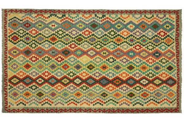 Afghan Maimana Kelim Bunt 304x203 Handgewebt Teppich 200x300 Bunt Geometrisch Orient