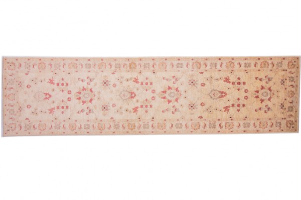 Afghan Chobi Ziegler 309x82 Handgeknüpft Teppich 80x310 Läufer Beige Orientalisch