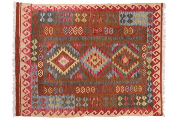 Afghan Maimana Kelim Bunt 192x148 Handgewebt Teppich 150x190 Mehrfarbig Geometrisch