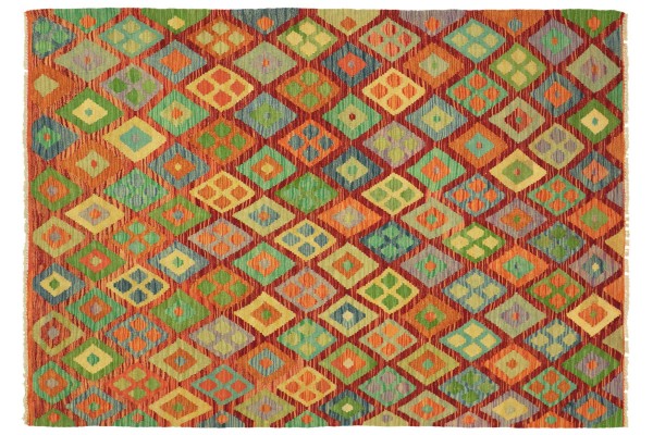 Afghan Maimana Kelim Bunt 192x153 Handgewebt Teppich 150x190 Bunt Geometrisch Orient