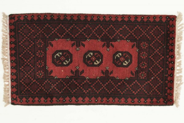 Afghan Andkhoi Aqcha 100x50 Handgeknüpft Teppich 50x100 Rot Geometrisch Muster Kurzflor