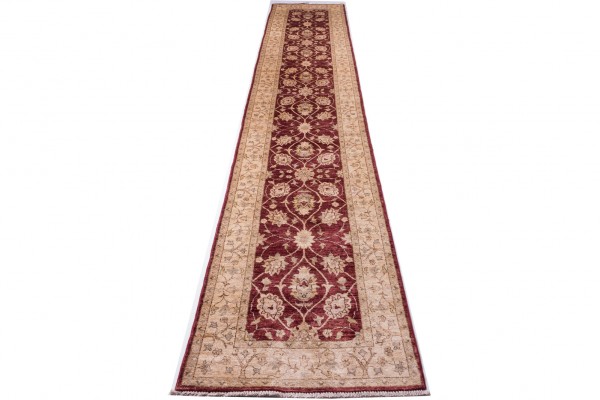 Afghan Chobi Ziegler 453x80 Handgeknüpft Teppich 80x450 Läufer Rot Orientalisch