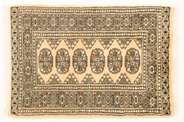 Pakistan Buchara 87x61 Handgeknüpft Teppich 60x90 Beige Geometrisch Muster Kurzflor