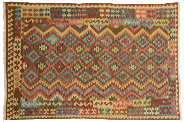 Afghan Maimana Kelim Bunt 282x190 Handgewebt Teppich 190x280 Beige Geometrisch Muster