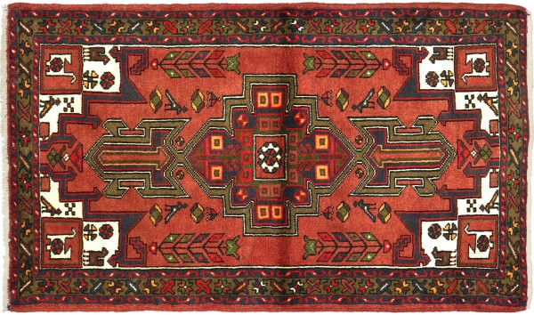 Perser Hamadan Tiere 148x100 Handgeknüpft Orientteppich 100x150 Rot Medaillon Wolle