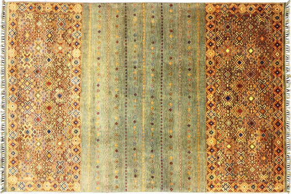 Afghan Khorjin Shaal 299x199 Handgeknüpft Orientteppich 200x300 Grau Streifen Wolle