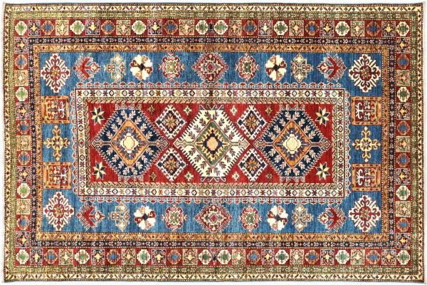 Afghan Kazak Fein 218x160 Handgeknüpft Orientteppich 160x220 Blau Geometrisch Wolle