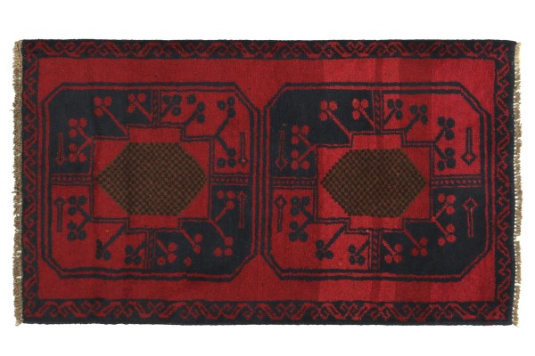 Afghan Belutsch 130x80 Handgeknüpft Teppich 80x130 Rot Geometrisch Muster Kurzflor