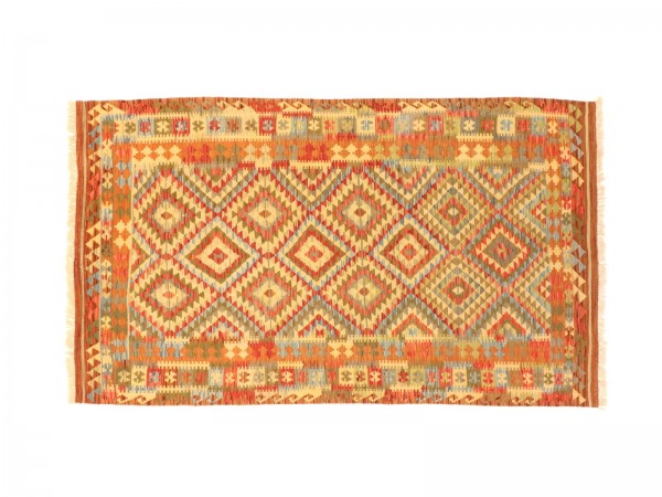 Afghan Maimana Kelim Bunt 251x150 Handgewebt Teppich 150x250 Beige Geometrisch Muster