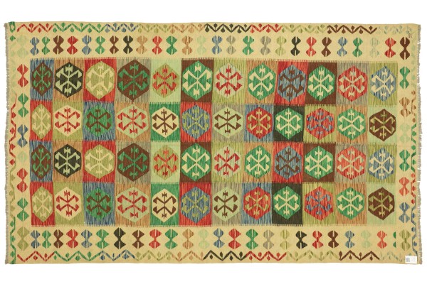 Afghan Maimana Kelim Bunt 296x193 Handgewebt Teppich 190x300 Bunt Geometrisch Orient
