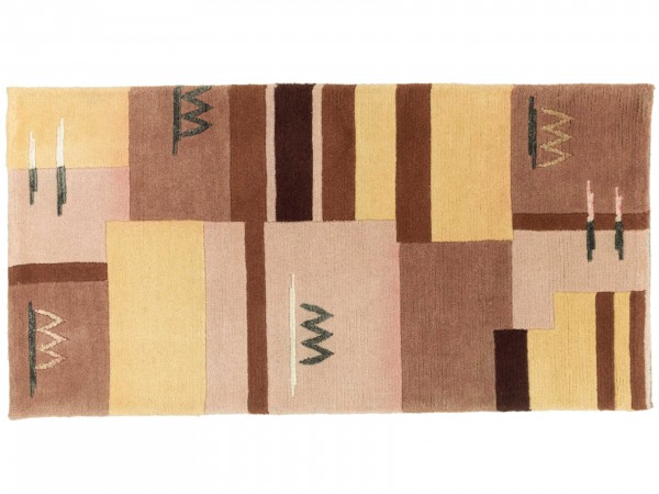 Nepal 139x71 Handgeknüpft Teppich 70x140 Gold Geometrisch Muster Kurzflor Orient Rug