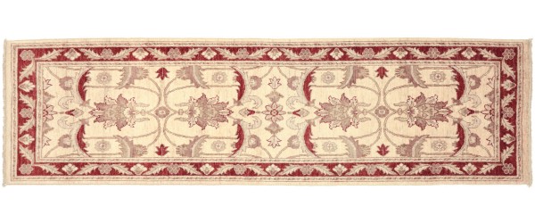 Afghan Chobi Ziegler 260x83 Handgeknüpft Teppich 80x260 Läufer Beige Blumenmuster
