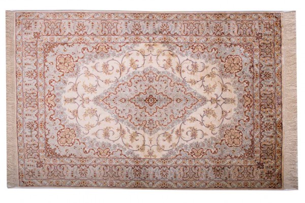 Perser Ghom Seidenteppich 150x100 Handgeknüpft Teppich 100x150 Beige Orientalisch