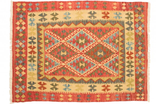 Afghan Maimana Kelim Bunt 204x152 Handgewebt Teppich 150x200 Rot Geometrisch Muster
