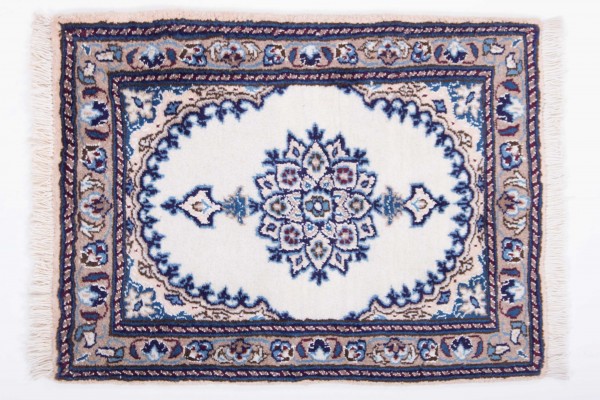 Perser Nain 80x60 Handgeknüpft Teppich 60x80 Weiß Orientalisch Kurzflor Orient Rug