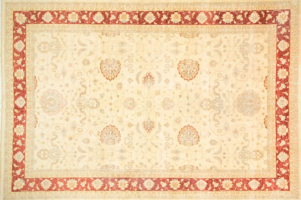 Afghan Chobi Ziegler 537x369 Handgeknüpft Teppich 370x540 Beige Blumenmuster Kurzflor