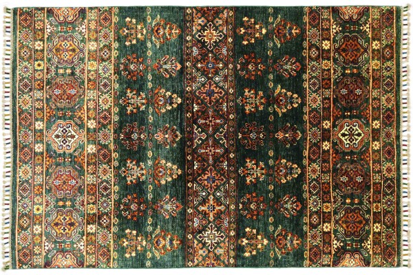 Afghan Khorjin Shaal 170x129 Handgeknüpft Orientteppich 130x170 Beige Floral Wolle
