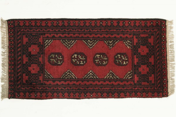Afghan Andkhoi Aqcha 100x50 Handgeknüpft Teppich 50x100 Rot Geometrisch Muster Kurzflor