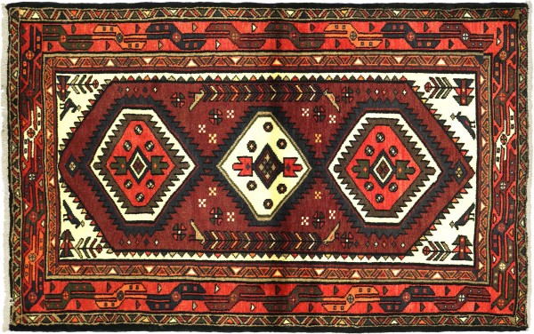 Perser Hamadan Vogel 146x103 Handgeknüpft Orientteppich 100x150 Rot Medaillon Wolle