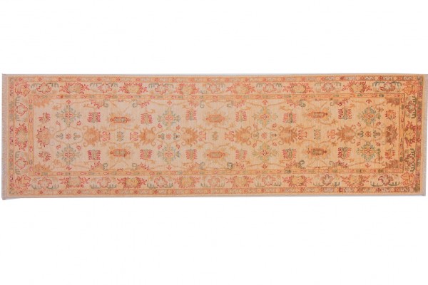 Afghan Chobi Ziegler 253x75 Handgeknüpft Teppich 80x250 Läufer Beige Orientalisch