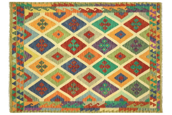 Afghan Maimana Kelim Bunt 242x199 Handgewebt Teppich 200x240 Bunt Geometrisch Orient