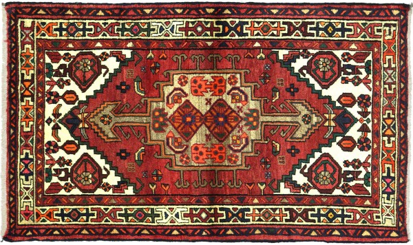 Perser Hamadan 144x95 Handgeknüpft Orientteppich 100x140 Rot Medaillon Wolle Kurzflor