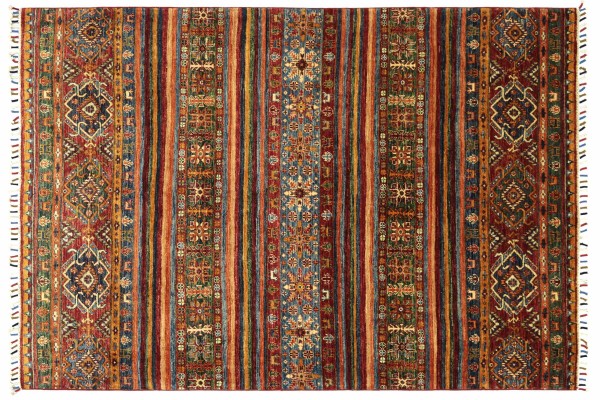 Afghan Khorjin Shaal 192x150 Handgeknüpft Orientteppich 150x190 Rot Floral Wolle