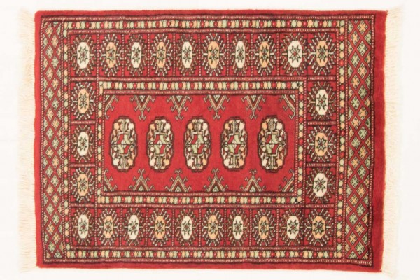 Pakistan Buchara 86x64 Handgeknüpft Teppich 60x90 Beige Geometrisch Muster Kurzflor