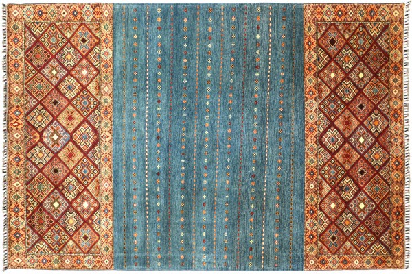 Afghan Khorjin Shaal 328x213 Handgeknüpft Orientteppich 210x330 Hellblau Streifen Wolle