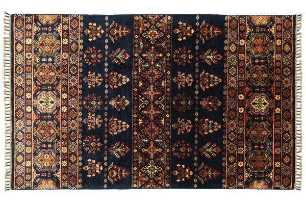 Afghan Ziegler Khorjin 181x125 Handgeknüpft Orientteppich 130x180 Dunkelblau Floral