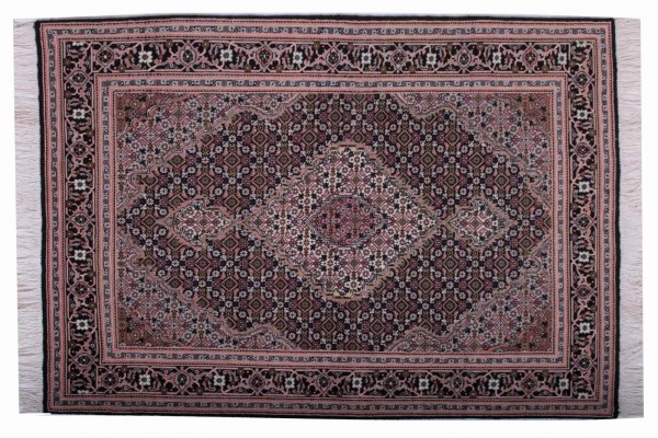 Perser Tabriz 150x107 Handgeknüpft Teppich 110x150 Grau Geometrisch Muster Kurzflor