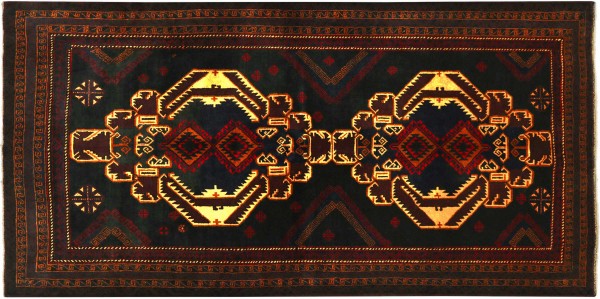 Afghan Belutsch Baluch 207x115 Handgeknüpft Orientteppich 120x210 Schwarz Geometrisch