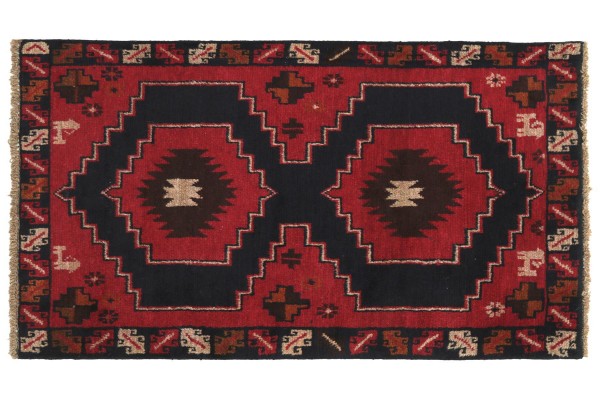 Afghan Belutsch 130x80 Handgeknüpft Teppich 80x130 Rot Geometrisch Muster Kurzflor