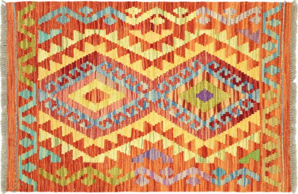 Afghan Maimana Kelim Bunt 82x61 Handgewebt Teppich 60x80 Bunt Geometrisch Orient Wolle