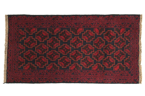 Afghan Belutsch 130x80 Handgeknüpft Teppich 80x130 Rot Geometrisch Muster Kurzflor