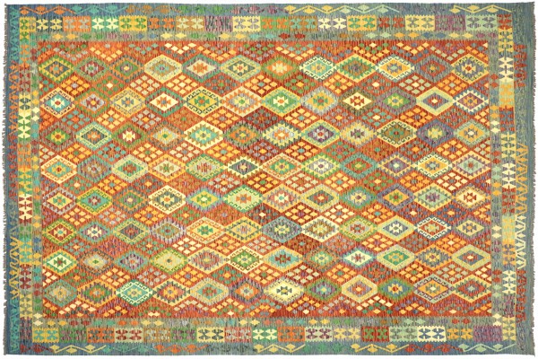Afghan Maimana Kelim Bunt 350x257 Handgewebt Teppich 260x350 Bunt Geometrisch Orient