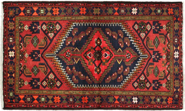 Perser Hamadan 148x100 Handgeknüpft Orientteppich 100x150 Rot Medaillon Wolle Kurzflor