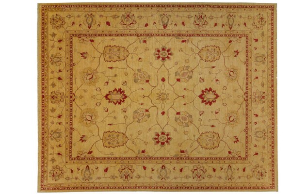 Afghan Chobi Ziegler 380x313 Handgeknüpft Teppich 310x380 Beige Orientalisch Kurzflor