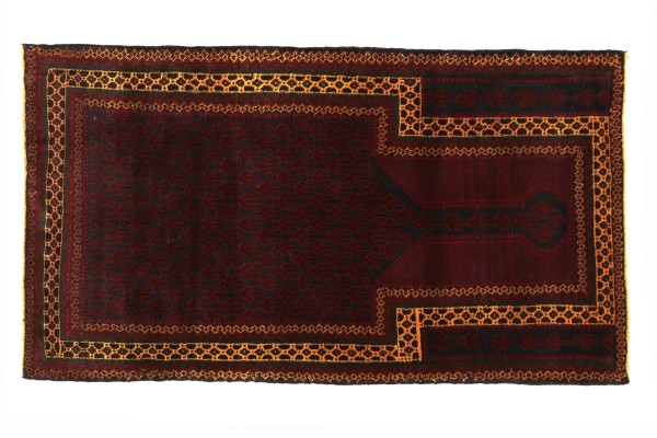 Afghan BelutschTeppich Fein Wolle130x80 Handgeknüpft 80x130 Rot Gebetsteppich